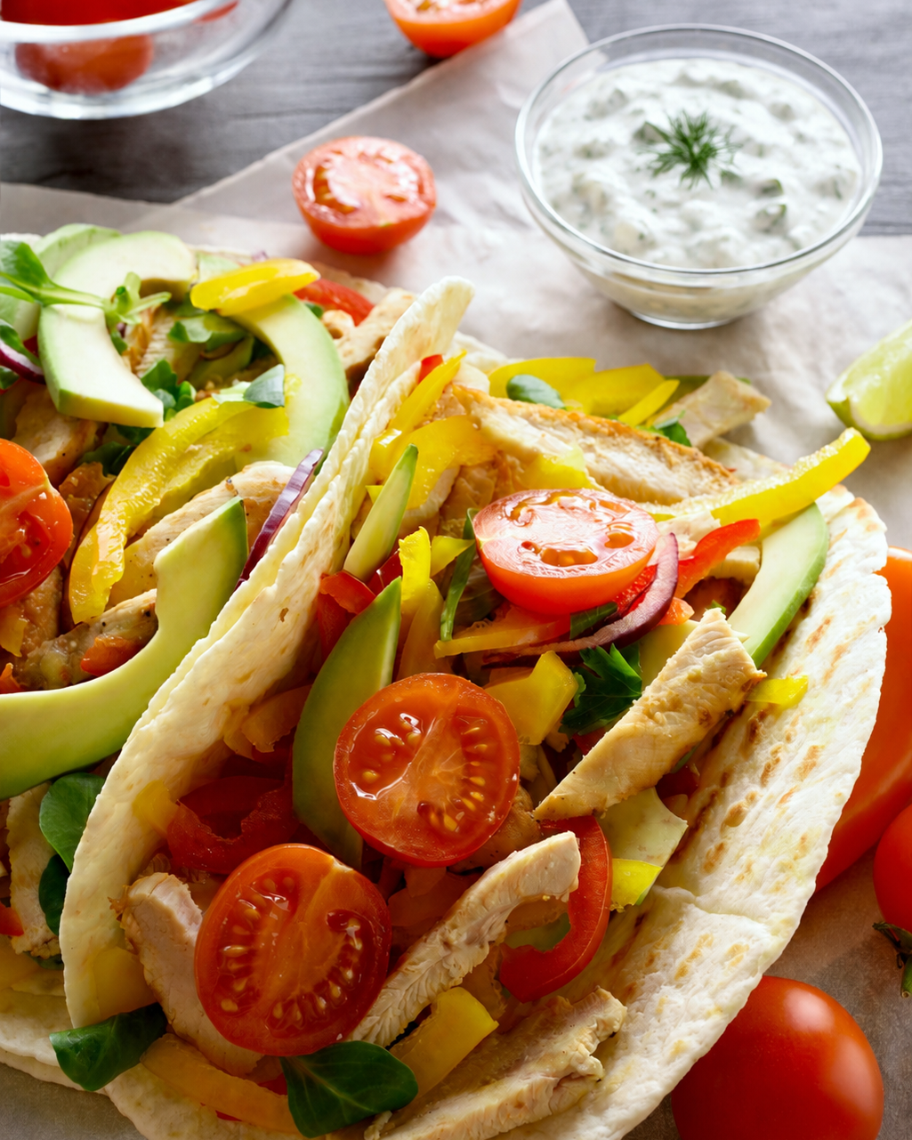 Tacos Griegos de pollo y Tzatziki
