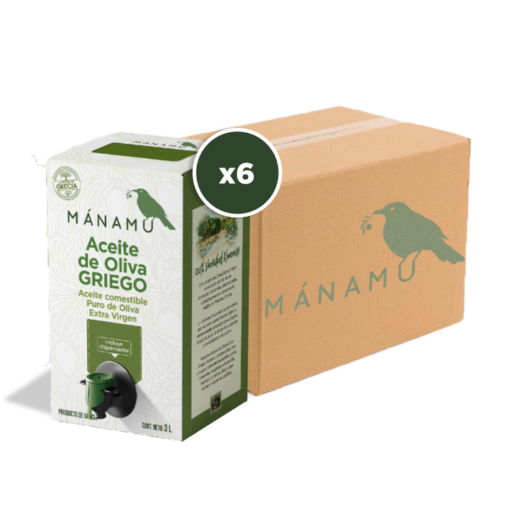 6 Pzs. Aceite de Oliva Extra Virgen Ultra Premium 3L (101.4 oz) "Bag-in-Box"
