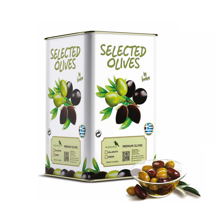 Mammoth size green olives with pit in brine in a can (12kg Net)