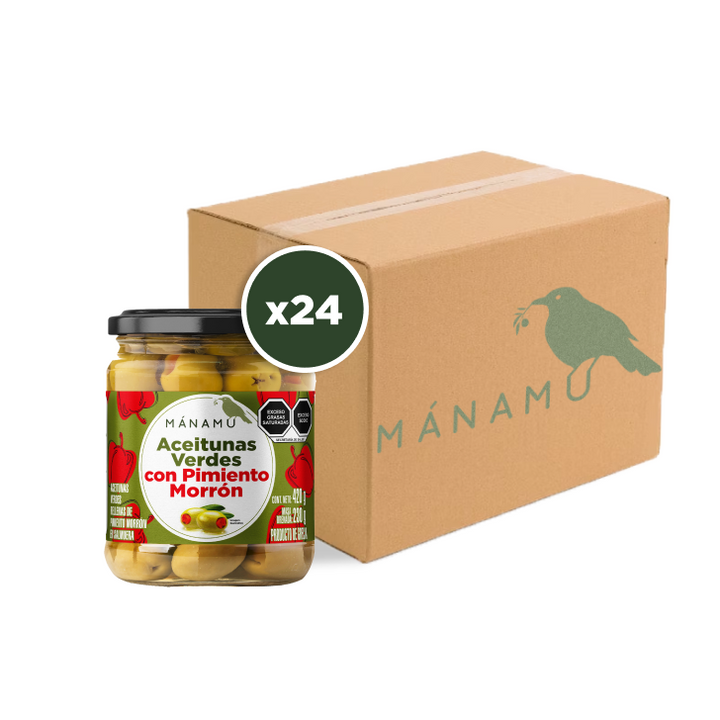 24 pcs. Green olives with bell pepper in brine 420g