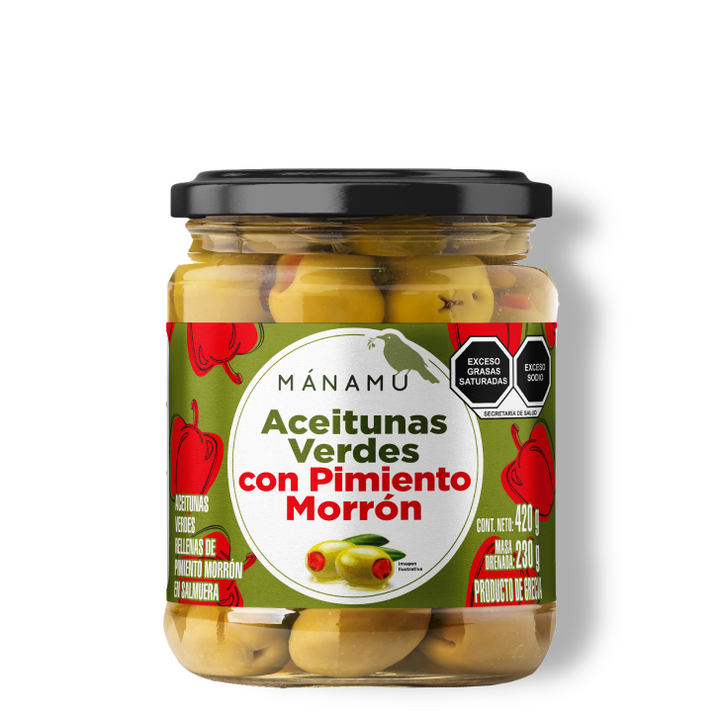 Green olives with bell pepper in brine 420g