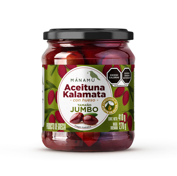 24 Pzs. Aceitunas Kalamata Tamaño Jumbo con Hueso en Aceite de Oliva Premium 410g