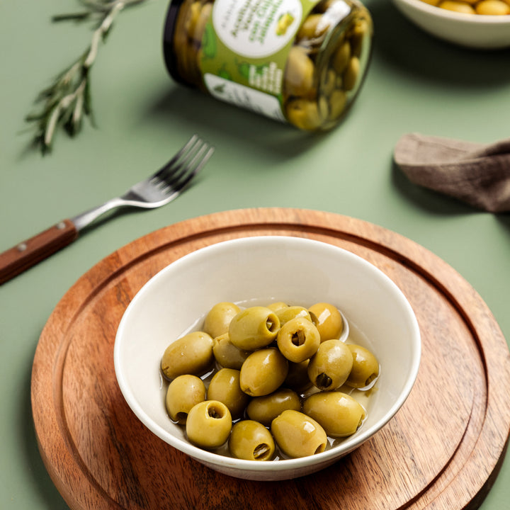 Green olives with jalapeño pepper in brine 420g