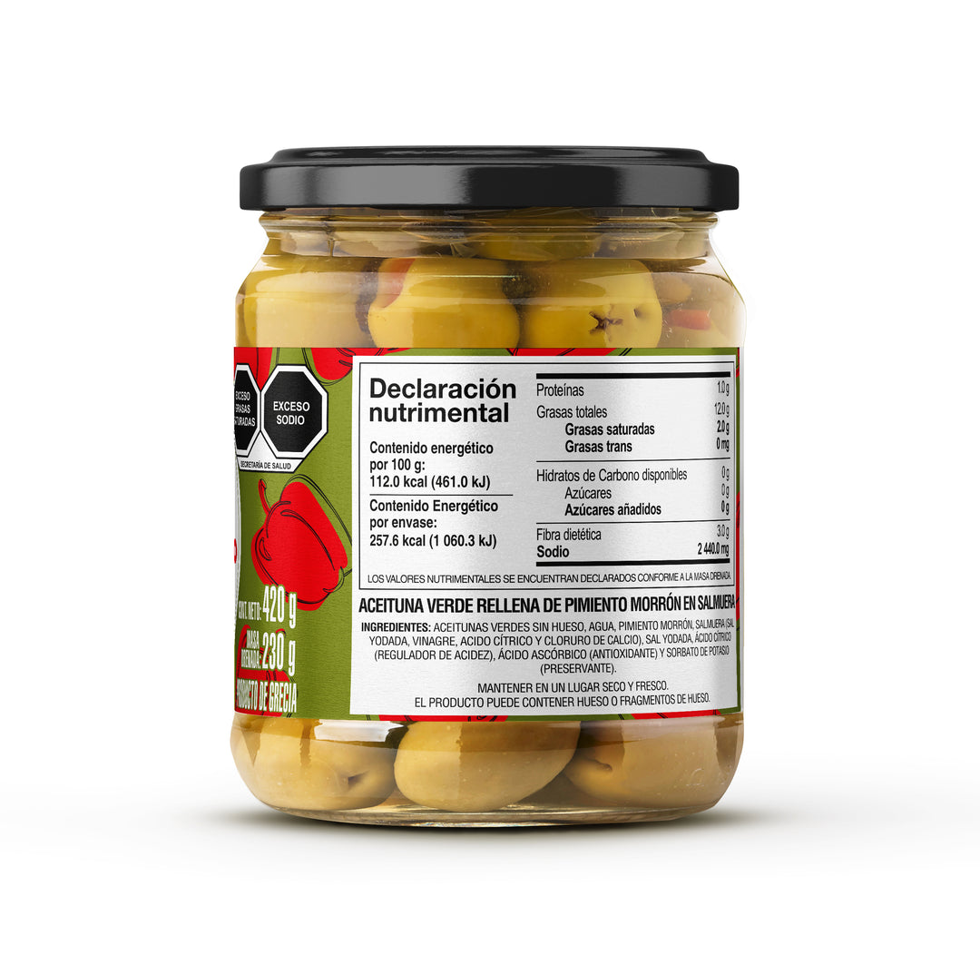 Green olives with bell pepper in brine 420g