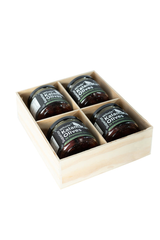 Caja tipo "Gift Box"con Aceitunas Kalamata Jumbo con Hueso